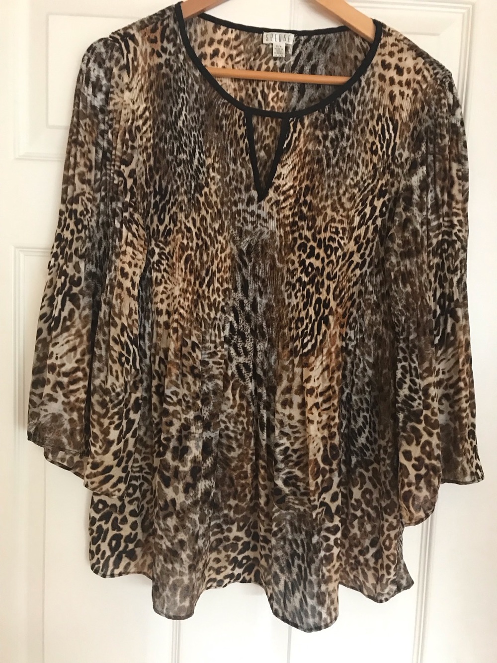 SPENSE Brown Leopard Print Sheer Blouse
